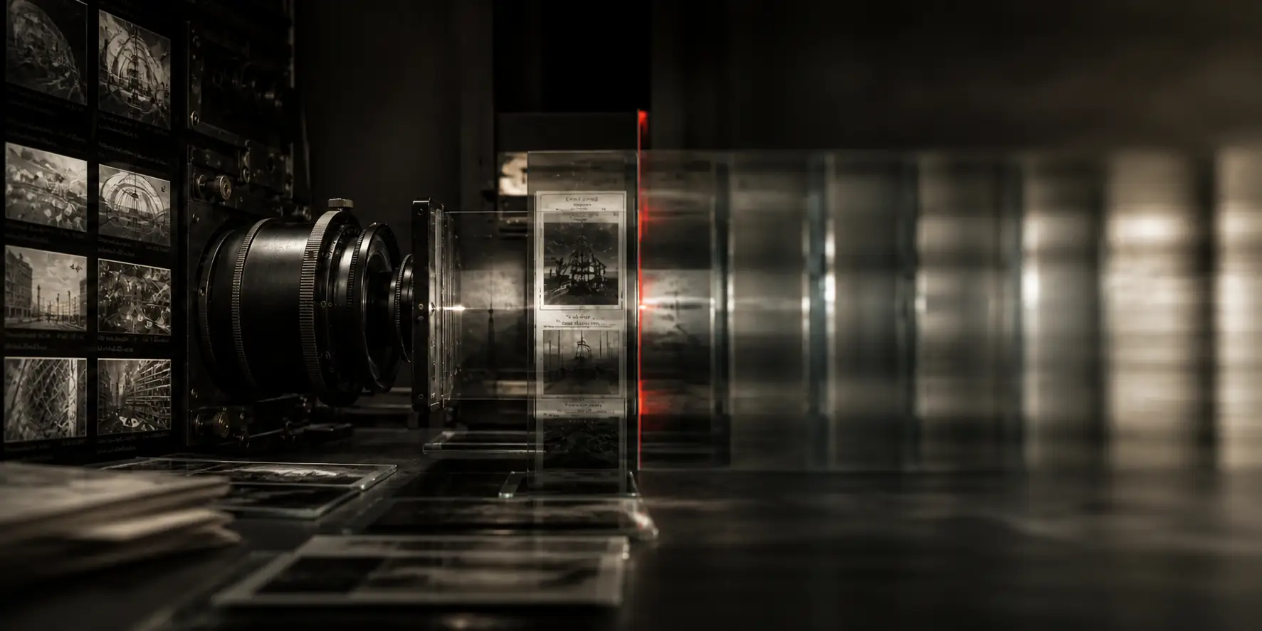 Precision lenses and source material moving from sharp focus into ambiguity